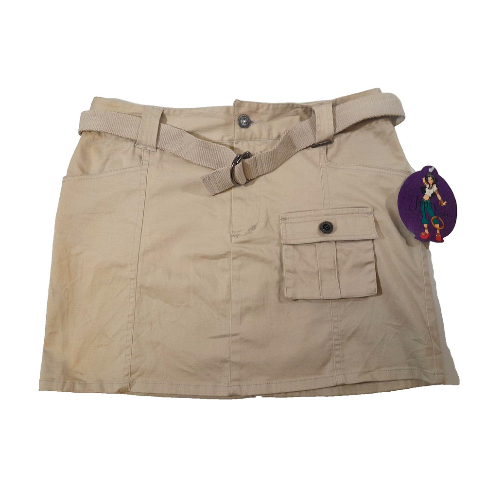 Gypsy Jeans Women Mini Safari Skirt Beige Tan 9/10 NWT Belt Pockets Short 1087